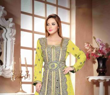 Yellow color Handmade Moroccan Kaftan with hijjab 2
