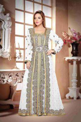White color Handmade Moroccan Kaftan with hijjab 1