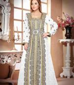 White color luxurious Handmade Moroccan Kaftan with hijjab
