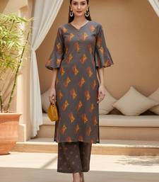 brown geometric pure cotton fancy kurta with palazzo set