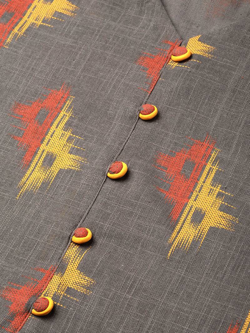 brown geometric pure cotton fancy kurta with palazzo set