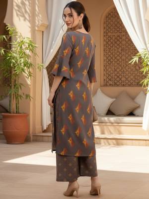 brown geometric pure cotton fancy kurta with palazzo set 4