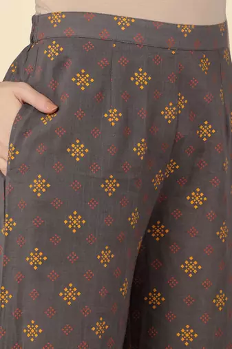 brown geometric pure cotton fancy kurta with palazzo set