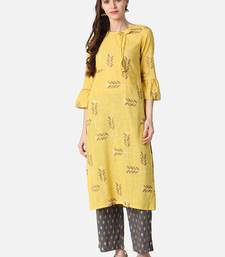 yellow ethnic motifs pure cotton fancy kurta with palazzo set