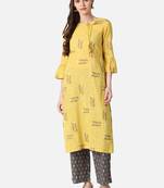 yellow ethnic motifs pure cotton fancy kurta with palazzo set