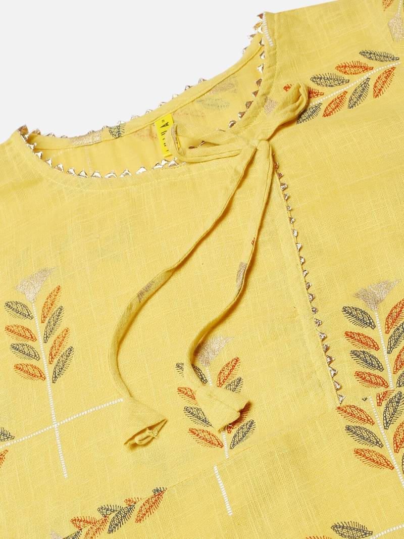 yellow ethnic motifs pure cotton fancy kurta with palazzo set