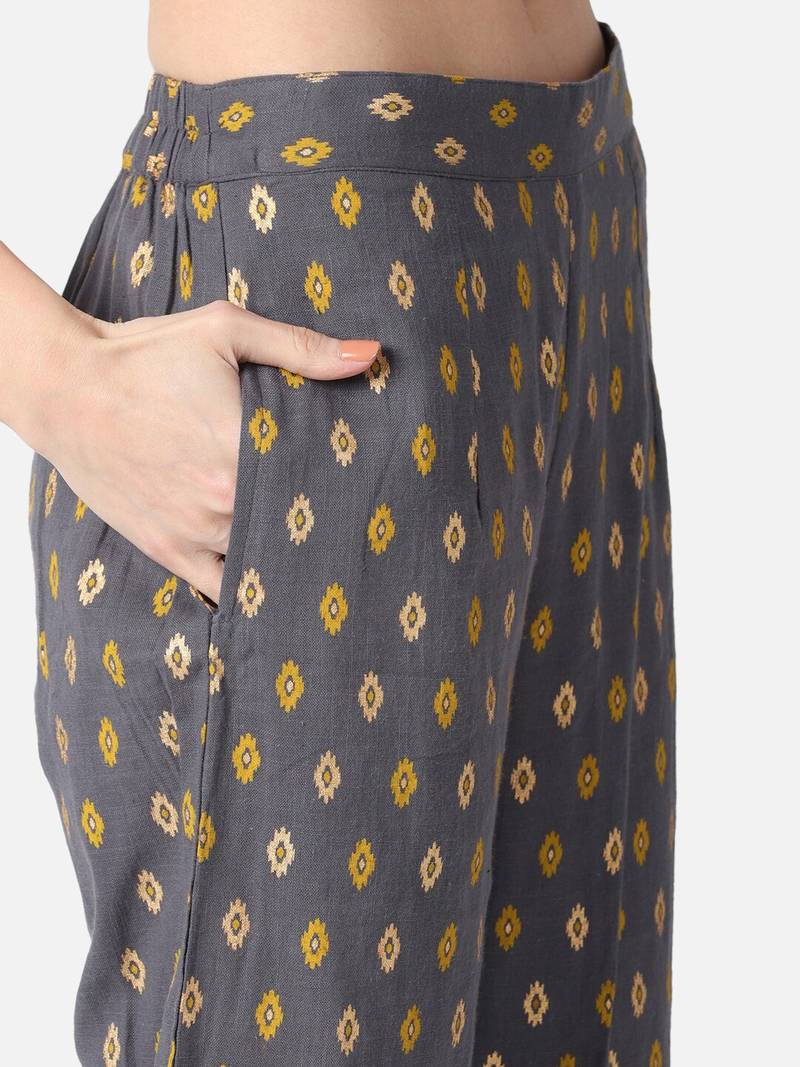 yellow ethnic motifs pure cotton fancy kurta with palazzo set