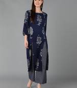 navy blue floral pure cotton fancy kurta with palazzo set