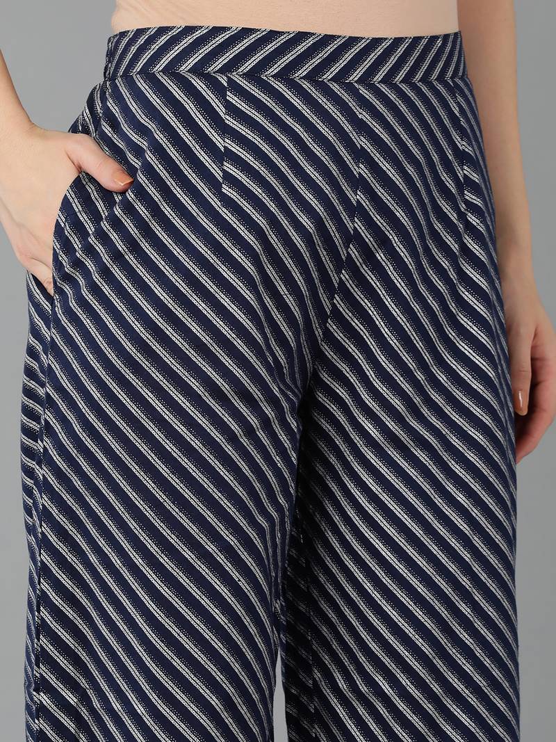 navy blue floral pure cotton fancy kurta with palazzo set