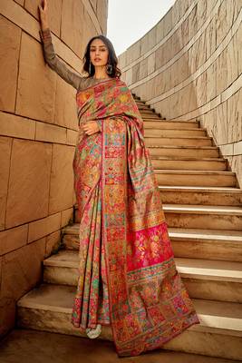 Grey Silk Blend Multicolour Floral Saree With Blouse For Women 1