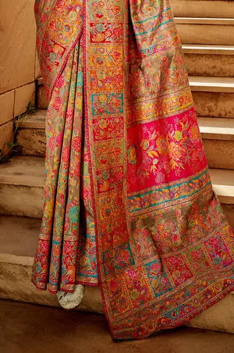 Grey Silk Blend Multicolour Floral Saree With Blouse For Women