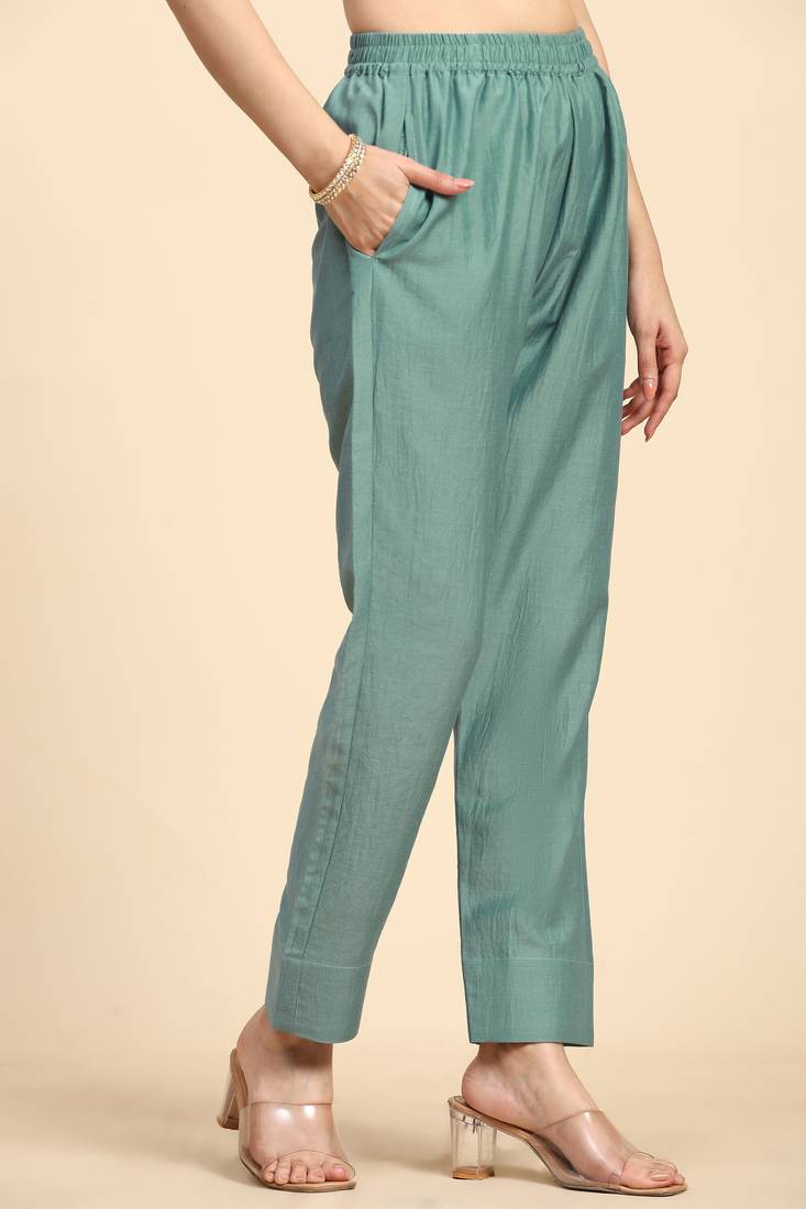 Trendmalls  Cotton Embroidery Hand work Salwar Suit Set Kurta Pant with Dupatta LightGreen