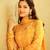 YELLOW Georgette Engagement Gown with Digital Print Accents
