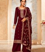 Wine colour designer georgette straight cut salwar suit