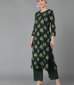 green ethnic motifs pure cotton fancy kurta with palazzo set