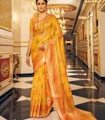 Yellow Banarasi Tussar Silk Zari Woven Saree With Brocade Blouse For Women