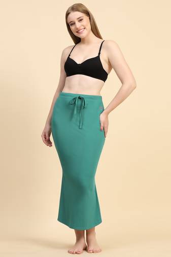Green Lycra Spandex Saree Shapewear Skirt Petticoat for Women