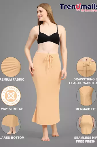Trendmalls Cream Lycra Spandex Petticoat Skirts for Women Saree Shape Wear Dress