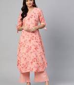 pink floral pure cotton fancy kurta with palazzo set