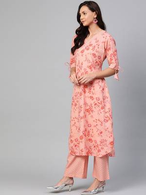 pink floral pure cotton fancy kurta with palazzo set 3