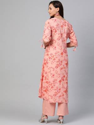 pink floral pure cotton fancy kurta with palazzo set 4