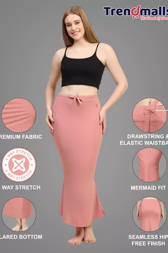 Trendmalls Pink Lycra Spandex Saree Shapewear Skirt Petticoat for Women