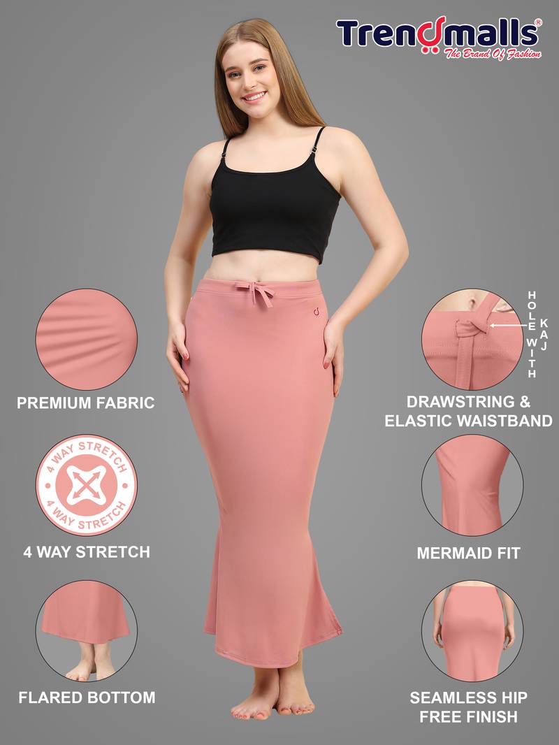 Pink Lycra Spandex Saree Shapewear Skirt Petticoat for Women