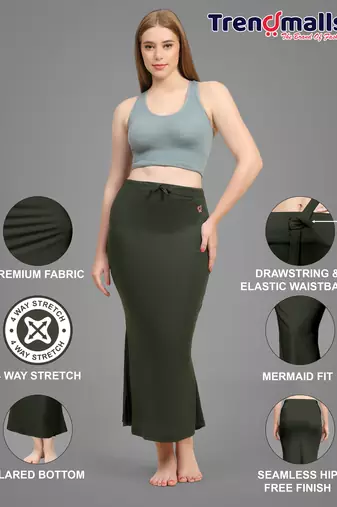 Trendmalls Green Lycra Spandex Saree Shapewear Skirt Petticoat for Women