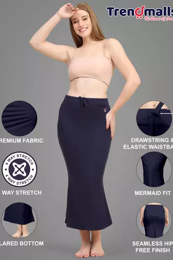 Navy Blue Lycra Spandex Saree Shapewear Skirt Petticoat for Women