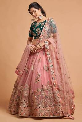 Classiques Net Embroidered Peach Lehenga Choli Set 1