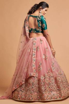 Classiques Net Embroidered Peach Lehenga Choli Set 2