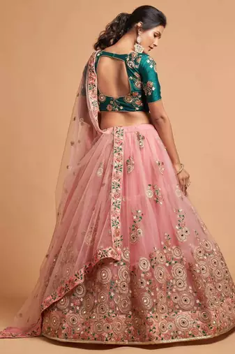 Classiques Net Embroidered Peach Lehenga Choli Set