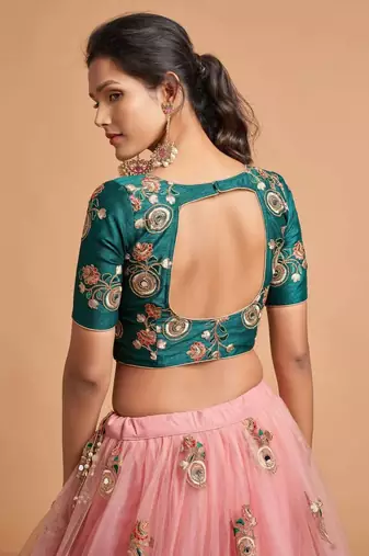Classiques Net Embroidered Peach Lehenga Choli Set