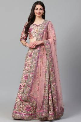 Elegant Baby Pink Embroidered Silk Bridal Lehenga 1