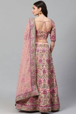 Elegant Baby Pink Embroidered Silk Bridal Lehenga 2