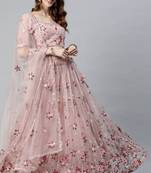 ENCHANTING LIGHT PINK EMBROIDERED NET WEDDING LEHENGA CHOLI WITH DUPATTA