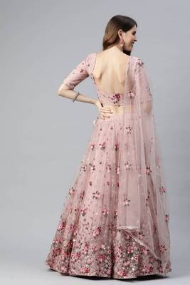 ENCHANTING LIGHT PINK EMBROIDERED NET WEDDING LEHENGA CHOLI WITH DUPATTA 2