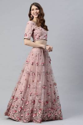 ENCHANTING LIGHT PINK EMBROIDERED NET WEDDING LEHENGA CHOLI WITH DUPATTA 3