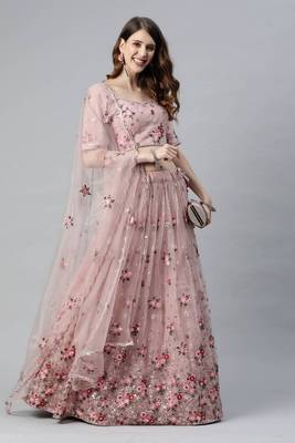 ENCHANTING LIGHT PINK EMBROIDERED NET WEDDING LEHENGA CHOLI WITH DUPATTA 4
