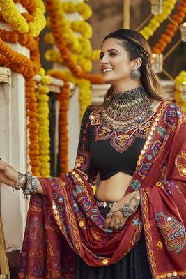 Black Cotton Silk Lehenga Choli Thread Work Embroidery 2