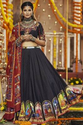 Black Cotton Silk Lehenga Choli Thread Work Embroidery 3