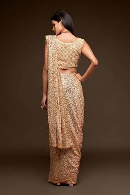 Women's Beige Georgette Saree 3