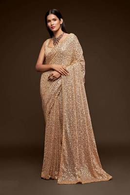 Women's Beige Georgette Saree 4