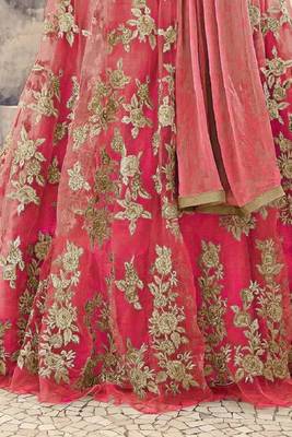 DARK PEACH EMBROIDERED NET ANARKALI SALWAR SUIT SEMI STITCHED 2