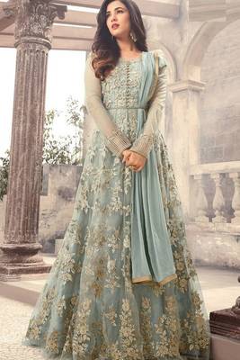 Ice Blue Net Anarkali Suit for Women 1