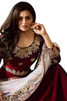 Maroon Faux Georgette Embroidered Anarkali Suit Semi-Stitched 2