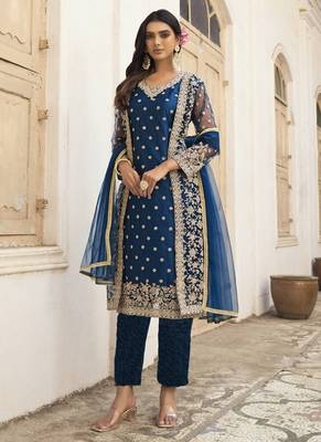 Navy Blue Designer Salwar Suit Set with Dupatta 1