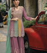 PURPLE CHINON EMBROIDERY WORK  SUIT SET