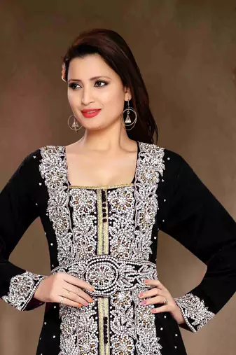 Black color Handmade Moroccan Kaftan with hijjab