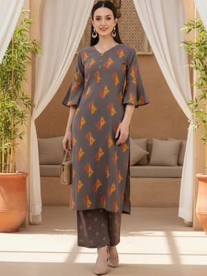brown geometric pure cotton fancy kurta with palazzo set 6